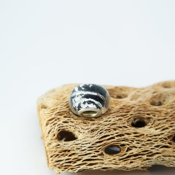 Black and Silver European Glass Charm Bead with Silver Core Center - Picture 4 of 5